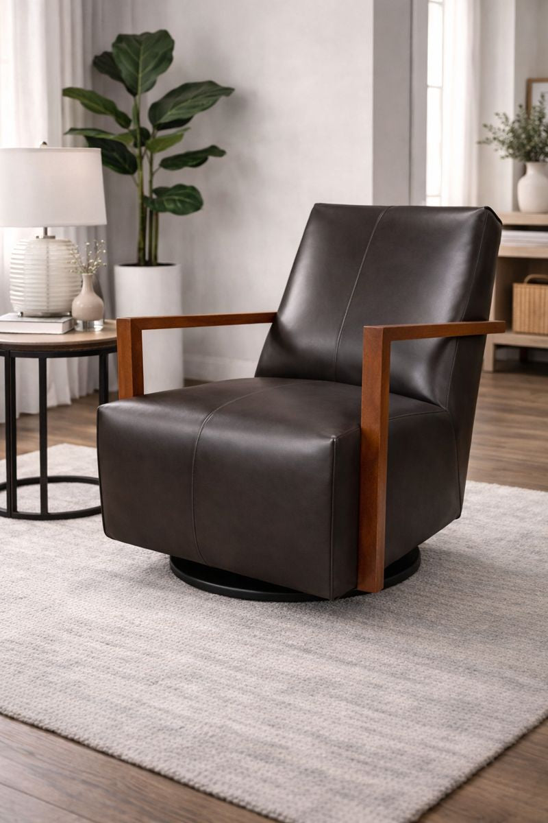 HLHF Detour Leather Glider Accent Chair - 4 Leather Options Accent Chairs Furniture Store Burlington Ontario Near Me