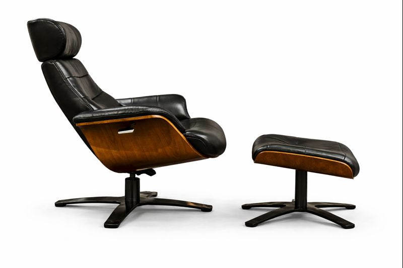 HLHF Arch Leather Lounge Accent Chair & Ottoman - Black Leather Accent Chairs Furniture Store Burlington Ontario Near Me