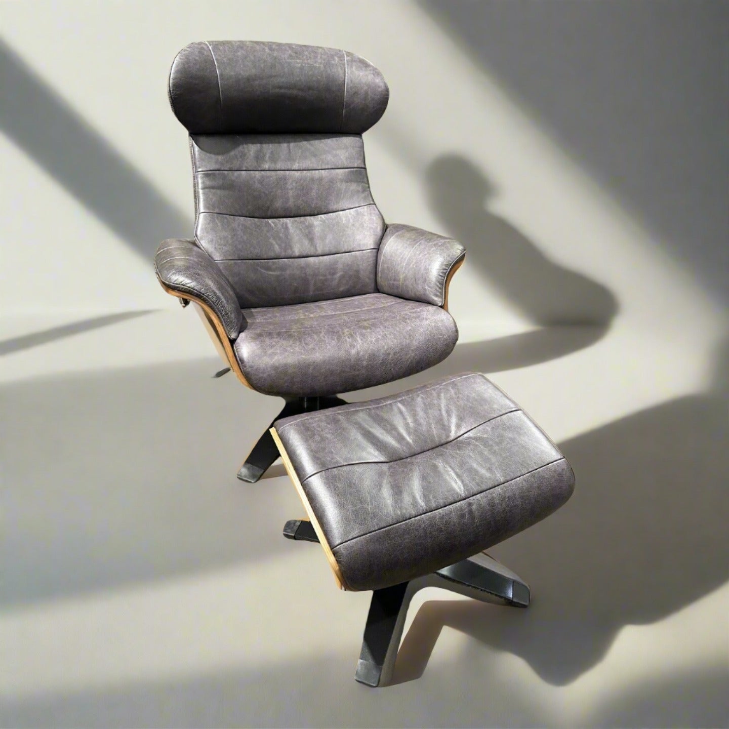 HLHF Arch Leather Lounge Accent Chair & Ottoman - Charcoal Accent Chairs Furniture Store Burlington Ontario Near Me