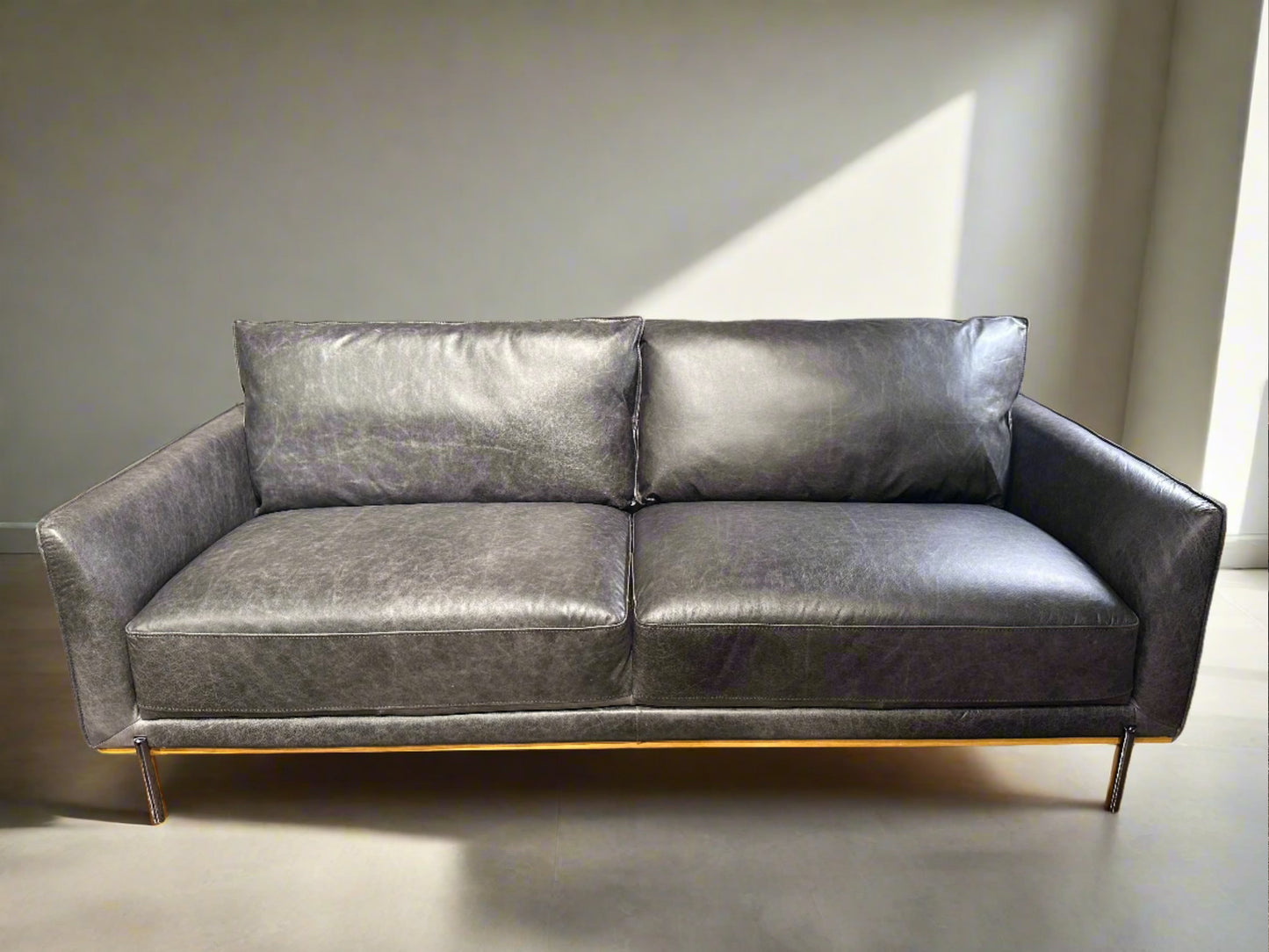Club Leather Sofa - Charcoal - (5607)