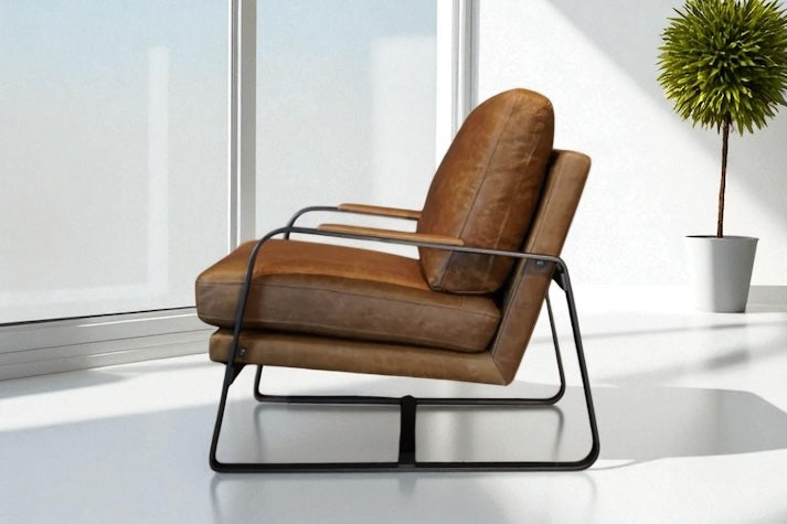 HLHF A1061 Tinny Leather  Accent Chair - Deep Tan Accent Chairs, Living Furniture Store Burlington Ontario Near Me