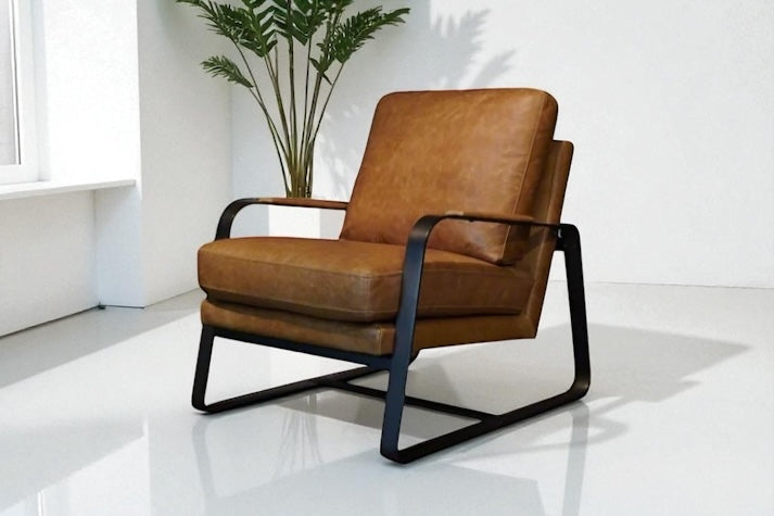 HLHF A1061 Tinny Leather  Accent Chair - Deep Tan Accent Chairs, Living Furniture Store Burlington Ontario Near Me