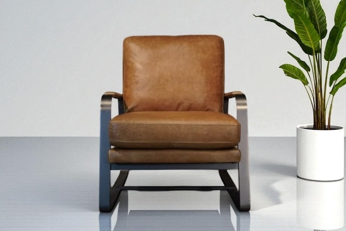 HLHF A1061 Tinny Leather  Accent Chair - Deep Tan Accent Chairs, Living Furniture Store Burlington Ontario Near Me