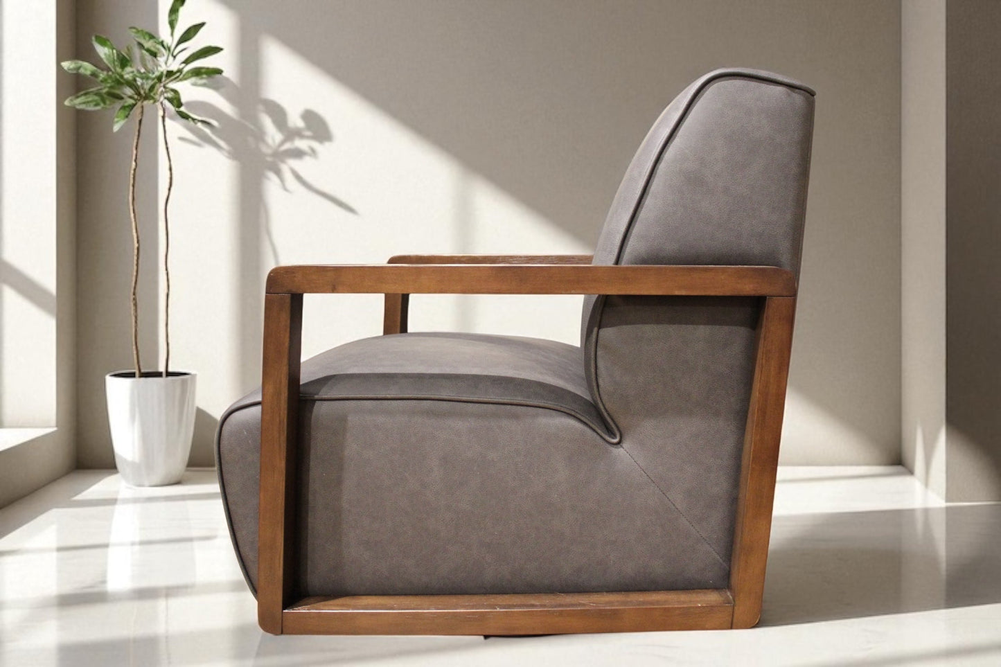 HLHF Turner Coated Fabric Swivel Chair - Charcoal Accent Chairs, Living Furniture Store Burlington Ontario Near Me