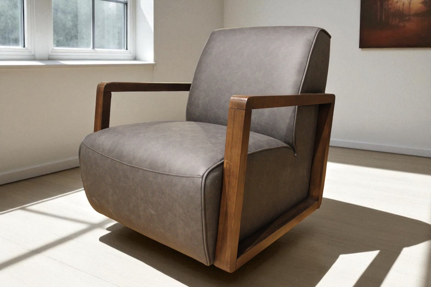 HLHF Turner Coated Fabric Swivel Chair - Charcoal Accent Chairs, Living Furniture Store Burlington Ontario Near Me