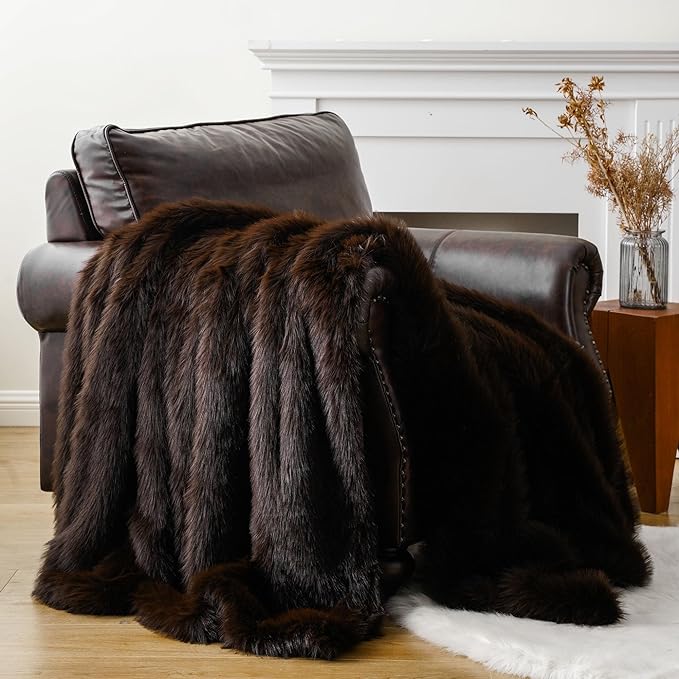 Keaton Faux Fur Throw - Taupe & Chocolate