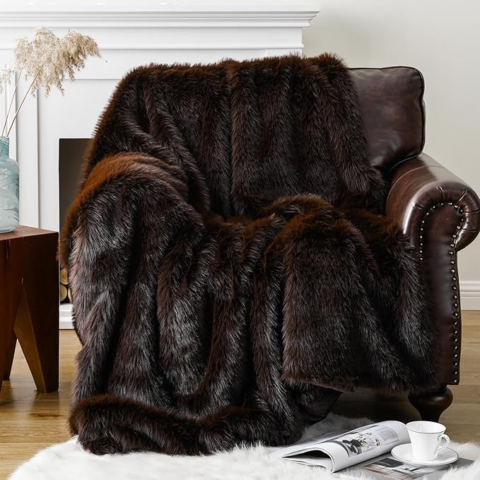 Keaton Faux Fur Throw - Taupe & Chocolate