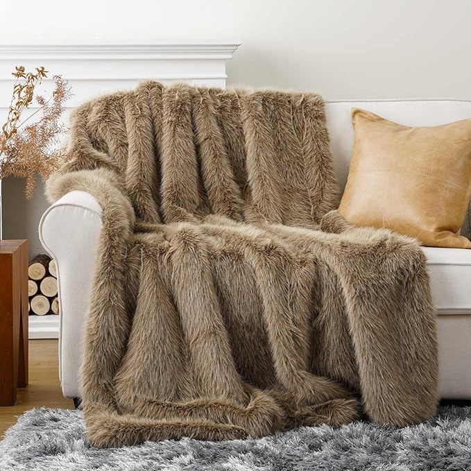 Keaton Faux Fur Throw - Taupe & Chocolate