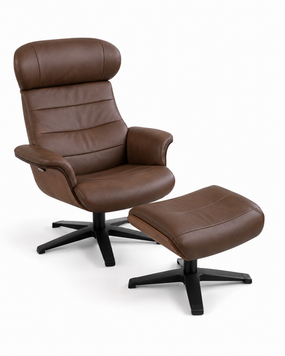 Arch Leather Lounge Accent Chair & Ottoman - Brown FLOOR MODEL