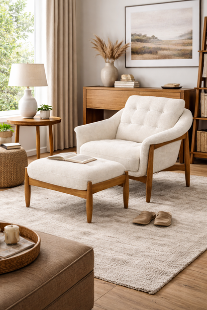 Tasmin Linen Accent Chair & Ottoman