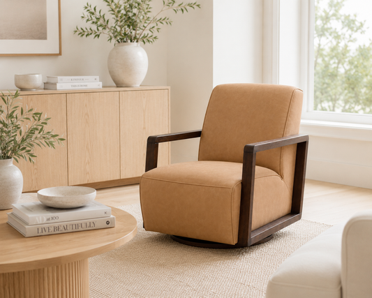 Turner Coated Fabric Swivel Chair - Maelle Butternut