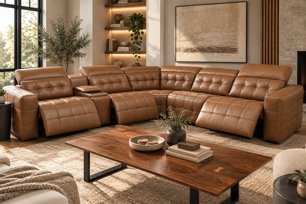 Aline Cork Leather Electric Motion Sectional
