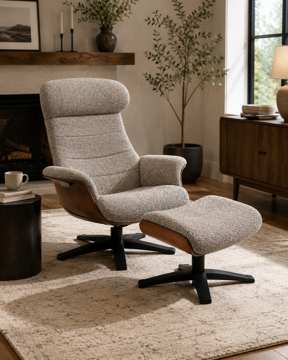 Arch Lounge Accent Chair & Ottoman - Tasmin Earth