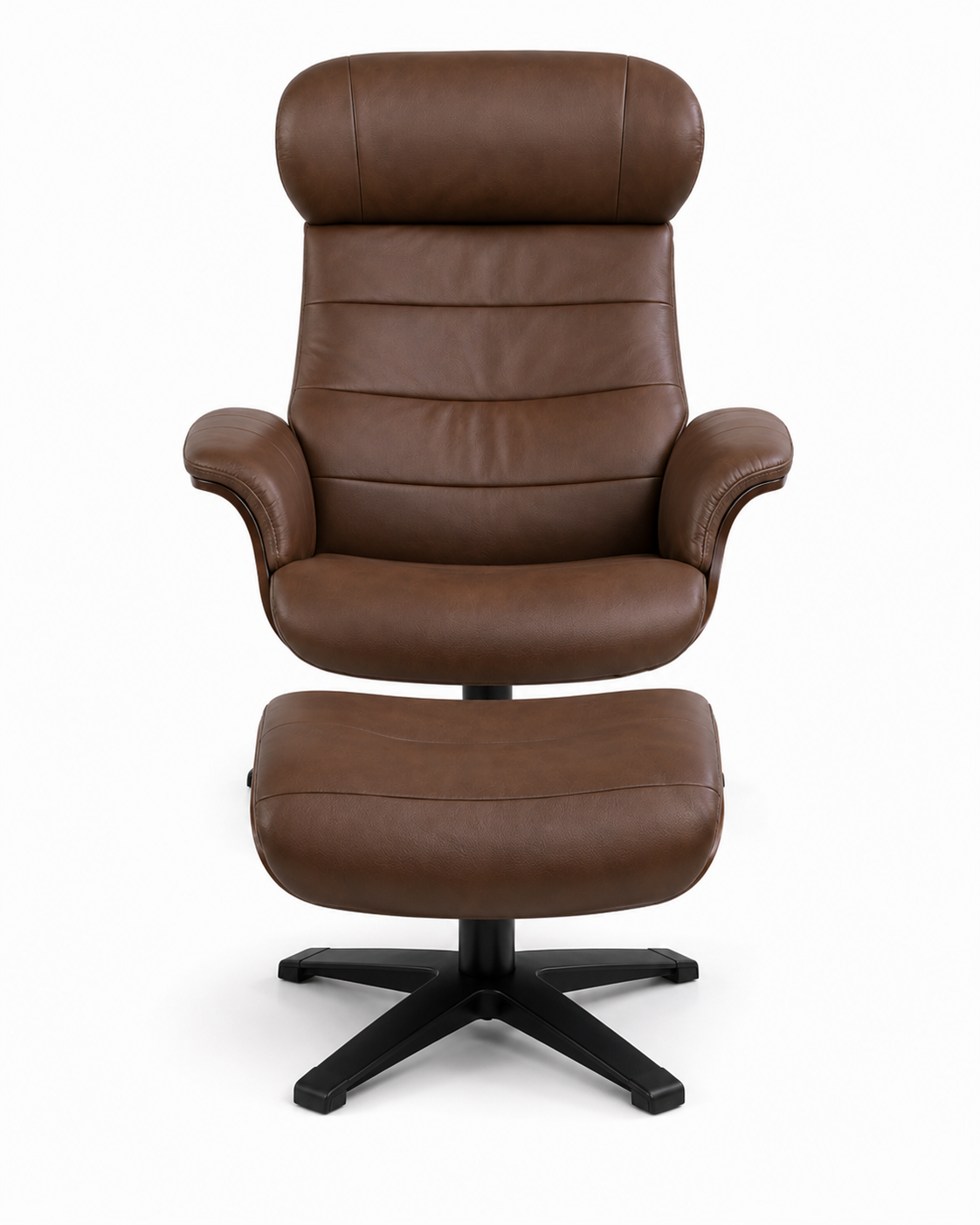 Arch Leather Lounge Accent Chair & Ottoman - Brown FLOOR MODEL