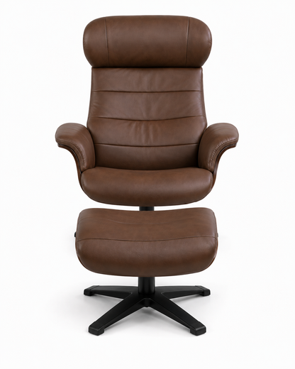 Arch Leather Lounge Accent Chair & Ottoman - Brown FLOOR MODEL