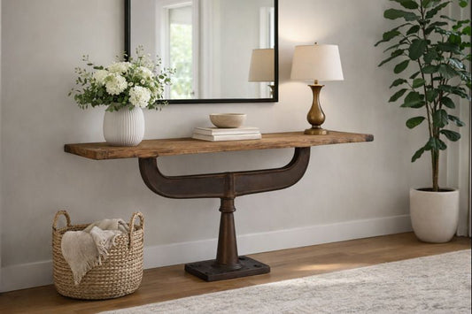 HLHF Industrial Loft Reclaimed Teak Console Living, Occasional Furniture Store Burlington Ontario Near Me 