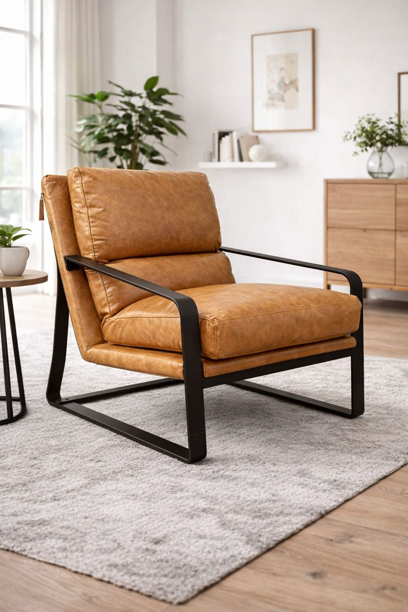 HLHF Draft Leather Accent Chair - Floor Model Accent Chairs, Living Furniture Store Burlington Ontario Near Me 