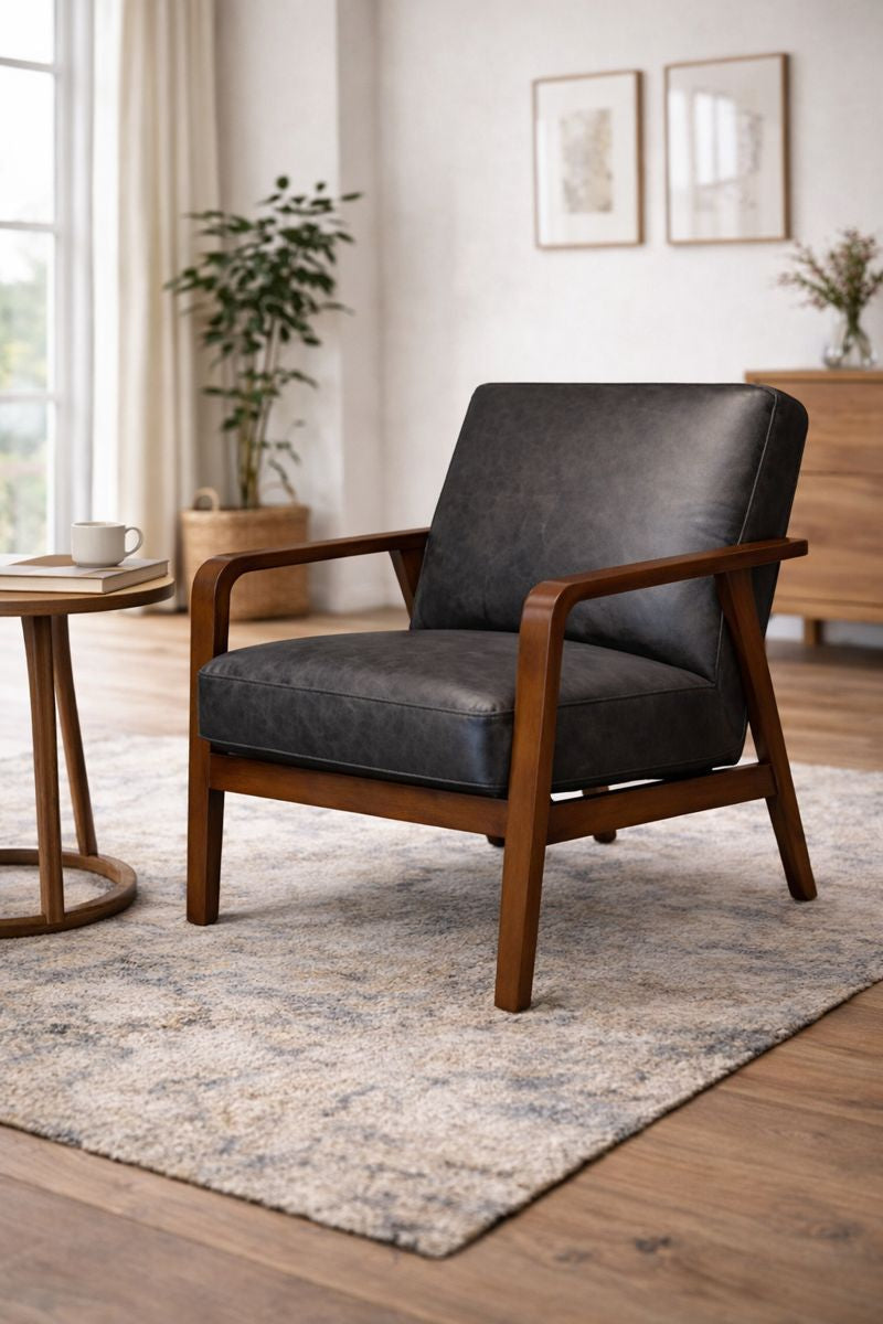 HLHF Edge Leather Accent Chair - Dark Charcoal Accent Chairs, Living Furniture Store Burlington Ontario Near Me 