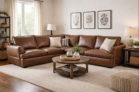 HLHF Volcano Brown Leather Sectional Living, New Arrivals Furniture Store Burlington Ontario Near Me 