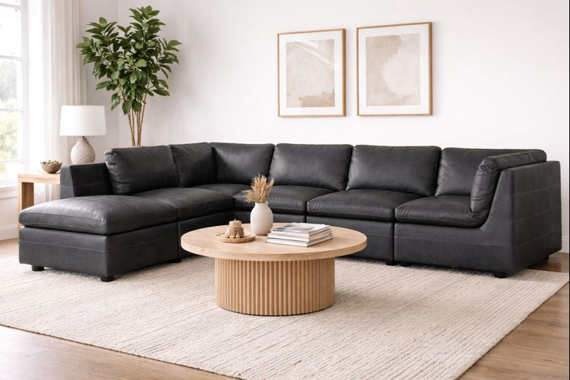 HLHF Volcano Gunpowder Leather Sectional Living, New Arrivals Furniture Store Burlington Ontario Near Me 