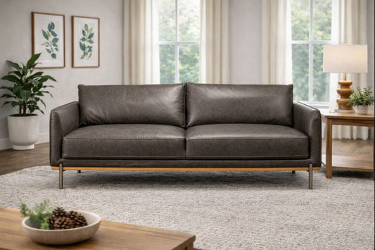 HLHF Club Leather Sofa - Charcoal Living Furniture Store Burlington Ontario Near Me 