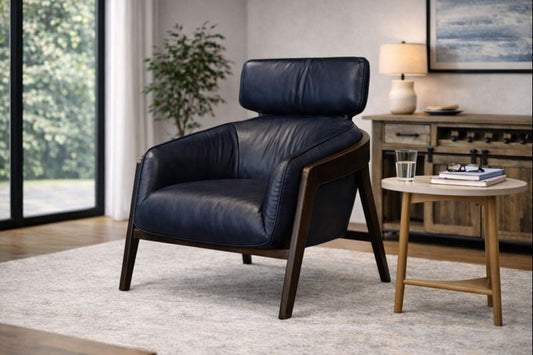 HLHF Bend Leather Accent Chair - Navy Accent Chairs, Living Furniture Store Burlington Ontario Near Me 