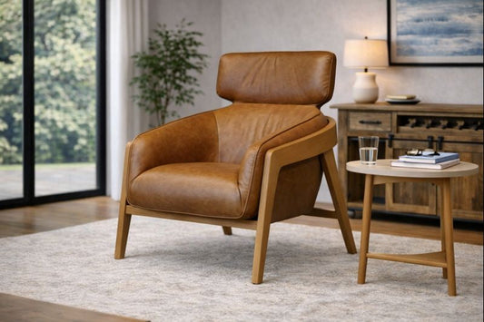 HLHF Bend Leather Accent Chair - Whiskey Accent Chairs, Living Furniture Store Burlington Ontario Near Me 