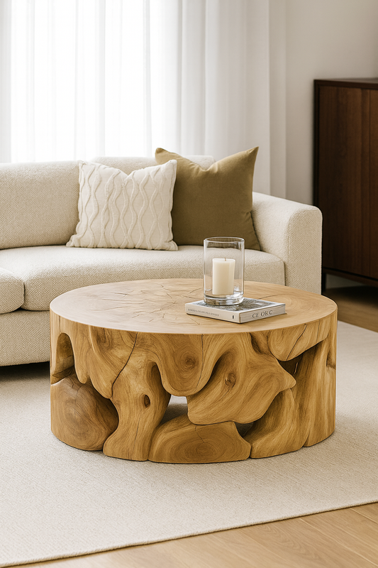 Bleached Natura Flow Round Coffee Table x Grey Home