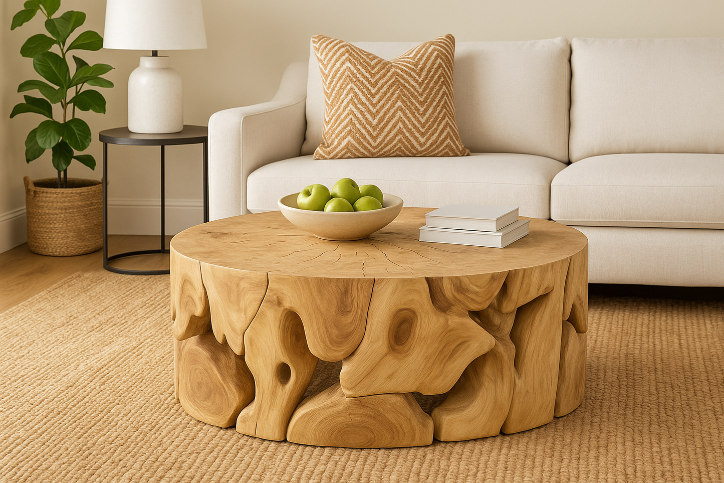 Bleached Natura Flow Round Coffee Table x Grey Home