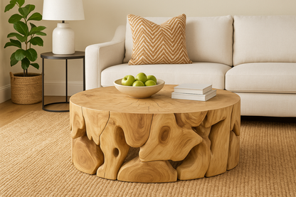 Bleached Natura Flow Round Coffee Table x Grey Home