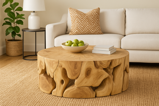 Bleached Natura Flow Round Coffee Table x Grey Home