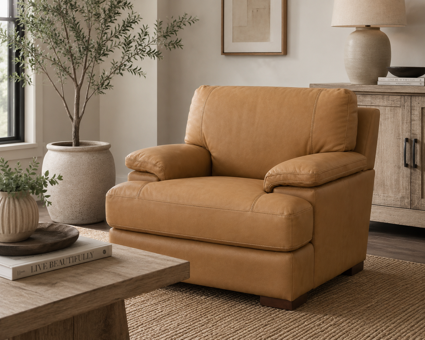 Nassau Tan Leather Chair - Floor Model