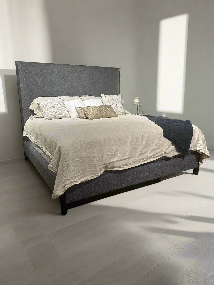 Kaden Charcoal Upholstered King Bed - FLOOR MODEL