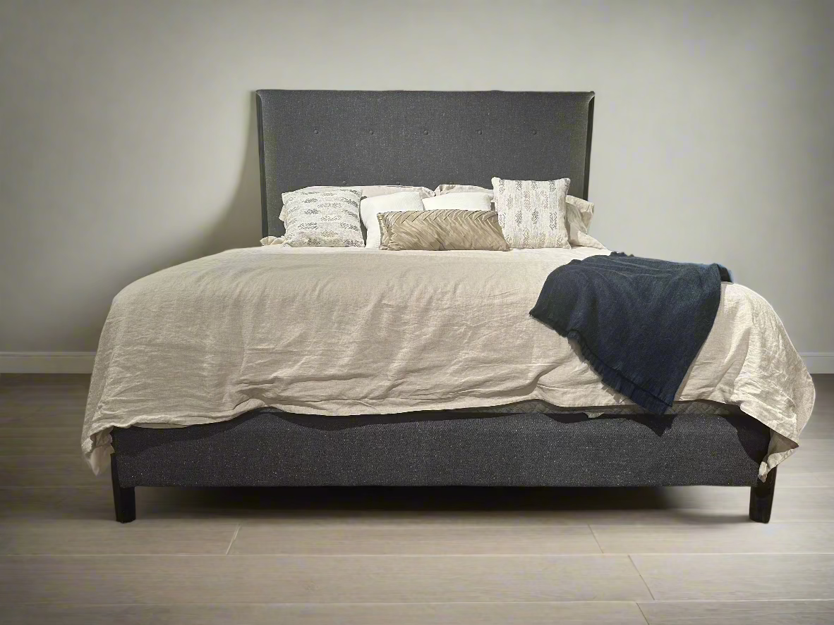 Kaden Charcoal Upholstered King Bed - FLOOR MODEL