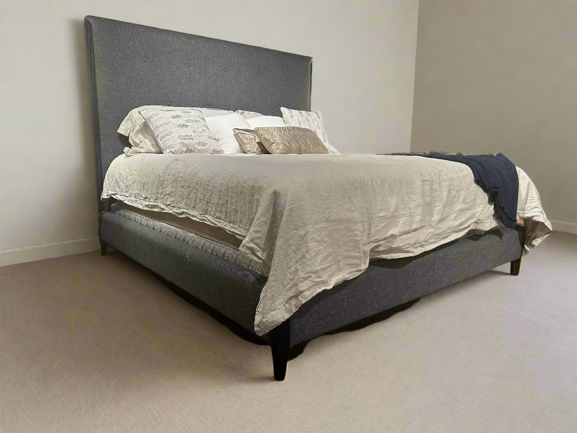 Kaden Charcoal Upholstered King Bed - FLOOR MODEL