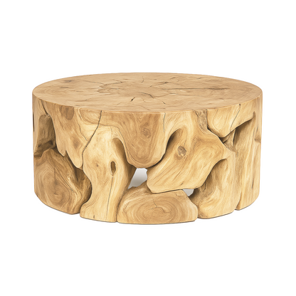 Bleached Natura Flow Round Coffee Table x Grey Home