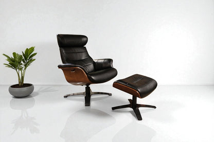 HLHF A928 Arch Leather Lounge Accent Chair & Ottoman - Black Leather Accent Chairs Furniture Store Burlington Ontario Near Me 