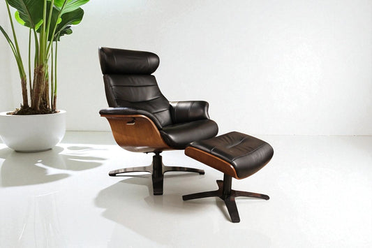 HLHF A928 Arch Leather Lounge Accent Chair & Ottoman - Black Leather Accent Chairs Furniture Store Burlington Ontario Near Me 
